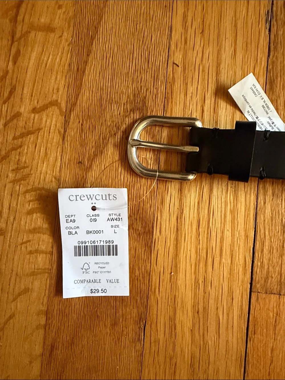 J Crew Crewcuts Youth Boys Black Leather Belt with Silver Buckle